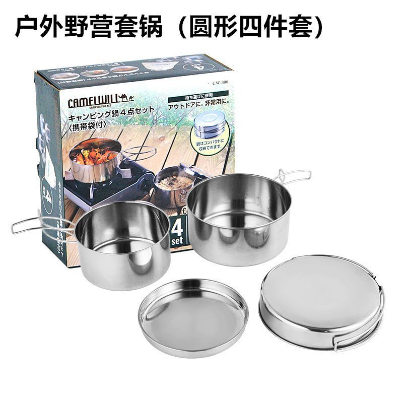 outdoor stainless steel camping cookware pot set portable outdoor stainless steel camping cookware pot set portable