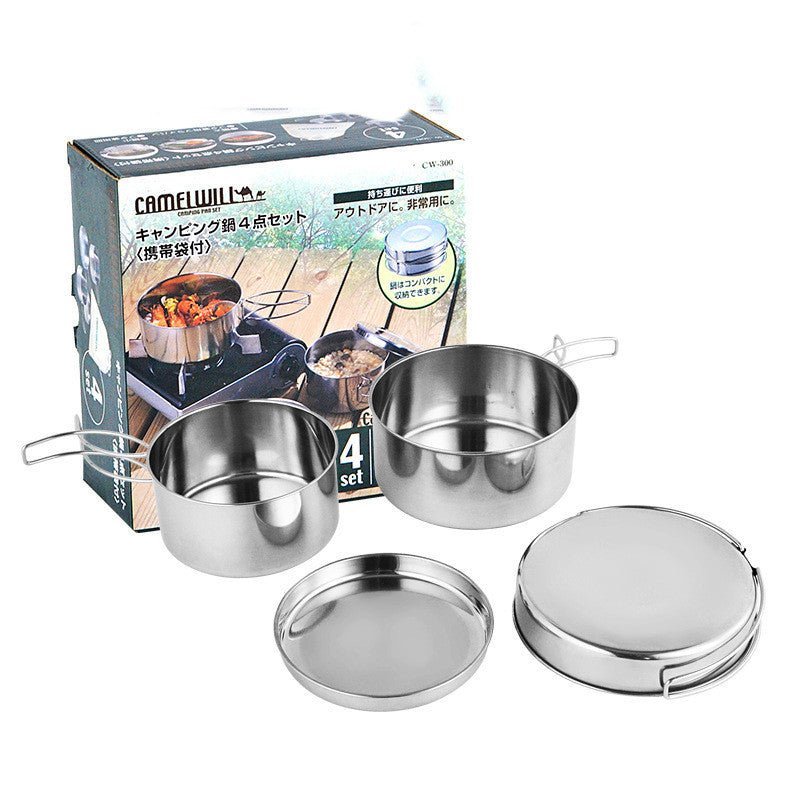 outdoor stainless steel camping cookware pot set portable outdoor stainless steel camping cookware pot set portable